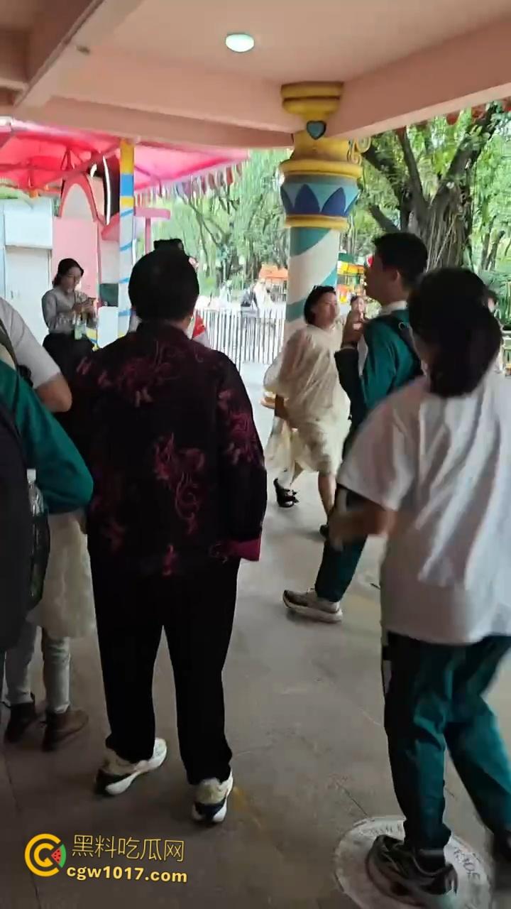 广州长隆野生动物园,长裙美女为狗大闹,不听劝阻当街闹事,怒砸玩具车扔路人,最终被安保人员请出 !-4