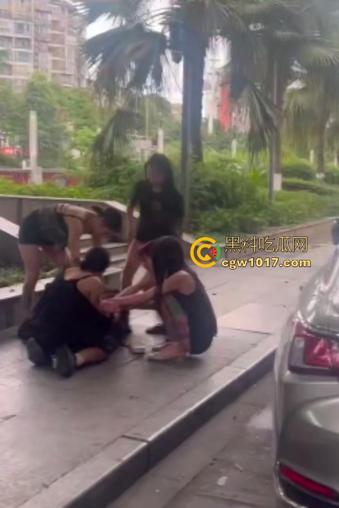 成都白天精神小妹集美们6打3！高跟踹头脱鞋底砸脑门太狠，三人牛逼抗打多人围殴，最后还得是男人来拉架！-7